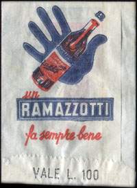 Timbre-monnaie 100 lires sous aachet papier imprimé type 1 - Ramazzotti - tonifica - rifresca - disseta - un Ramazzotti soda piace sempre - Italie - dos