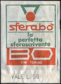 Timbre-monnaie Sferabo - la perfetta sferascrivente - BO - FIM - Torino - 50 lires dans sachet papier (avec cachet) - Italie - dos