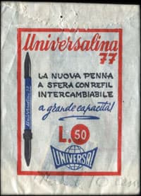 Timbre-monnaie novit� per l'ufficio e la scuola ! - Telesfera Universal - Tagliacarte - Riga millimetratat - Inchiostro antimacchia / Universalina 77 - la nueva penna a sfera con refil intercambiabile a grande capacit� ! - 50 lire dans sachet papier - Italie - dos