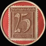 Timbre-monnaie de 25 pfennig sur fond rouge �mis par Emile Dondelinger au Luxembourg - revers