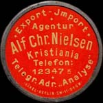 Timbre-monnaie 1 ø:re sur fond brun émis par Alf Chr. Nielsen en Norvège - avers