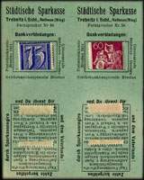 Bloc non découpé de 4 timbres-monnaie émis par Städtische Sparkasse Trebnitz (ex-Allemagne) devenue Trzebnica en Pologne - face