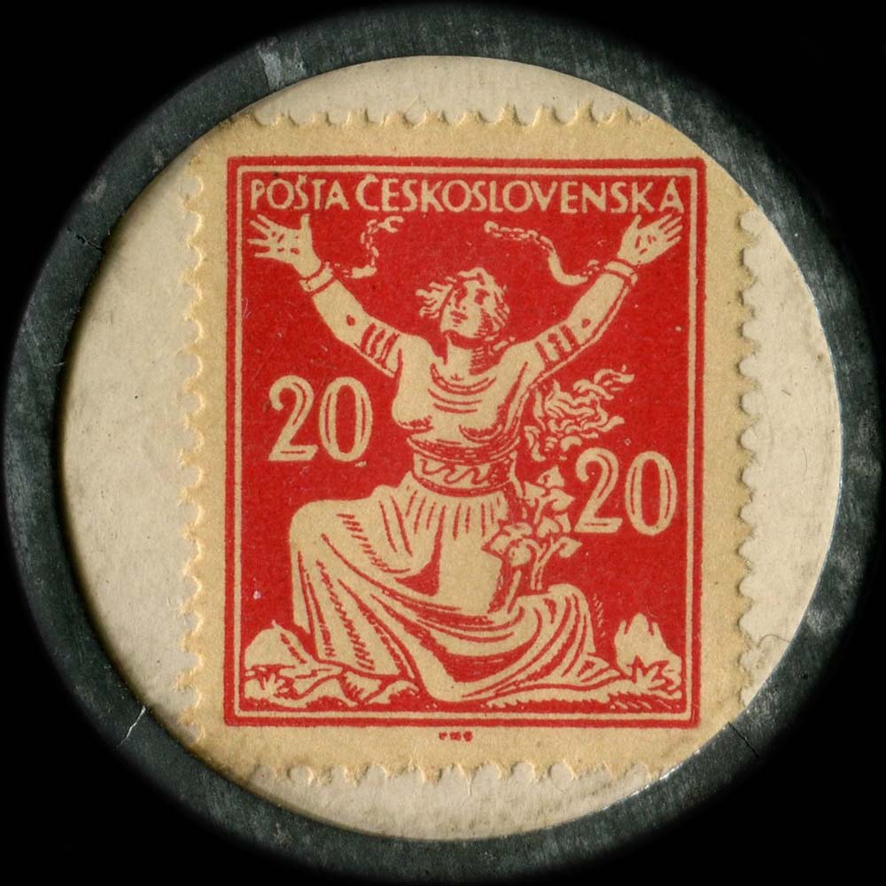 Timbre-monnaie de 20 heller �mis par U mesta Parize en R�publique Tch�que - revers