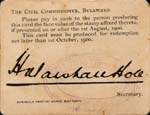Timbre-monnaie de 3 pences sur carton type 2 �mis par Marshall Hole � Bulawayo en Rhod�sie (Zimbabwe) - face
