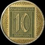 Timbre-monnaie de 10 pfennig olive sur fond dor� �mis par Montreux Alcaline en Suisse - revers