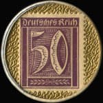 Timbre-monnaie de 50 pfennig violet sur fond dor� �mis par Montreux Alcaline en Suisse - revers