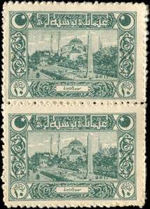 Paire de timbres-monnaie turcs de 10 para �mis en 1917
