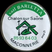 Monnaie publicitaire Sarl Barletta - Maçonnerie - Chalon-sur-Saône - 85.93.64.03. sur 10 francs Mathieu