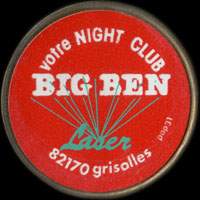 Monnaie publicitaire Votre night club - BIG BEN - Laser - 82170 Grisolles sur 10 francs Mathieu