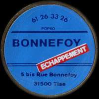 Monnaie publicitaire Bonnefoy Echappement - 5 bis Rue Bonnefoy - 31500 Tlse - 61.26.33.26 - sur 10 francs Mathieu
