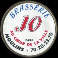 Monnaie publicitaire Brasserie Jo au c&oelig;ur de la ville - Moulins 70.20.23.70 - sur 10 francs Mathieu