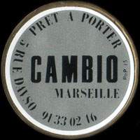 Monnaie publicitaire Cambio - Pr�t � porter - 5 Rue Davso Marseille - 91 33 02 16 - sur 10 francs Mathieu