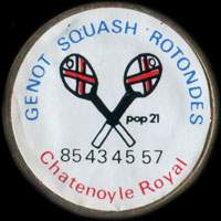 Monnaie publicitaire Genot Squash Rotondes - Chatenoy-le-Royal - 85.43.45.57 - sur 10 francs Mathieu 