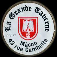 Monnaie publicitaire La Grande Taverne - Mâcon - 43 Rue Gambetta - sur 10 francs Mathieu