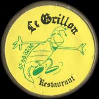Monnaie publicitaire Le Grillon - Restaurant - 67.66.32.36 - sur 10 francs Mathieu