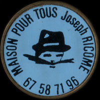 Monnaie publicitaire Maison pour tous - Joseph Ricome - 67 58 71 96  - sur 10 francs Mathieu (imitation de Pile ou Pub)