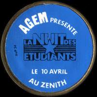 Monnaie publicitaire Agem prsente La Nuit des Etudiants le 10 avril au Znith - sur 10 francs Mathieu