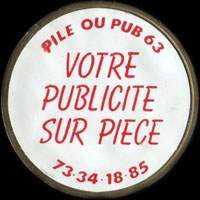 Monnaie publicitaire Pile ou Pub 63 - Votre publicit� sur pi�ce - 73.34.18.85 - sur 10 francs Mathieu