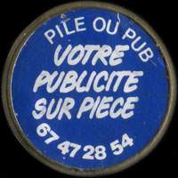 Monnaie publicitaire Pile ou Pub - Votre publicité sur pièce - 67.47.28.54. sur 10 francs Mathieu