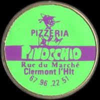Monnaie publicitaire Pizzeria Pinocchio - Rue du March� - Clermont-l'H�rault - 67.96.22.51 (vert) - sur 10 francs Mathieu (imitation de Pile ou Pub)