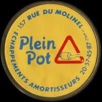 Monnaie publicitaire Plein Pot - 157 Rue du Molinel - Echappements amortisseurs - 20.57.45.87 - sur 10 francs Mathieu