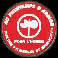 Monnaie publicitaire Au Printemps d'Armor pour l'homme - Rue des 3 F. Merlin St-Brieuc - sur 10 francs Mathieu