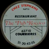 Monnaie publicitaire Chez Stéphane - Restaurant - The Pub Rococo - 62710 Courrières - 21.20.42.05 - sur 10 francs Mathieu