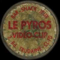 Monnaie publicitaire Bar - snack - jeux - Le Pyros vidéo-clip - 3, Bd Trudaine - CL-FD - sur 10 francs Mathieu (imitation de Pile ou Pub)