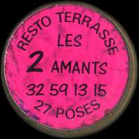 Monnaie publicitaire Resto terrasse Les 2 Amants - 32.59.13.15. - 27 Poses (imitation de Pile ou Pub) - sur 10 francs Mathieu