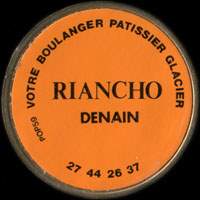 Monnaie publicitaire Riancho Denain - Votre boulanger pâtissier glacier - 27.44.26.37 - sur 10 francs Mathieu