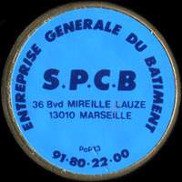 Monnaie publicitaire S. P. C. B. Entreprise Générale du Bâtiment - 36 Bvd Mireille Lauze - 13010 Marseille - 91.80.22.00 - sur 10 francs Mathieu
