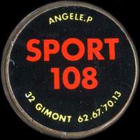 Monnaie publicitaire Angle P. - Sport 108 - 32 Gimont - 62.67.70.13 - sur 10 francs Mathieu