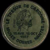 Monnaie publicitaire Le Trésor de Garonne - 15 avr - 15 oct 1987 - Musée Dobrée - Nantes - sur 10 francs Mathieu