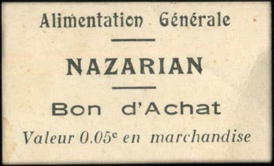 Alimentation G�n�rale A. Nazarian - 70bis , All�e de Montfermeil - Le Raincy (S. & O.) - 5 centimes - face