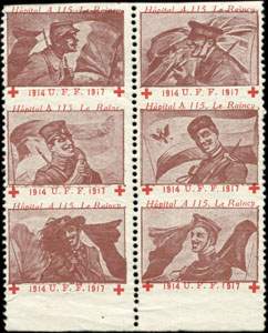 Hôpital A 115 Le Raincy - 1914 U.F.F. 1917 - Bloc de 6 vignettes