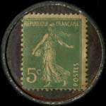 Timbre-monnaie Agglomérés Reneaux - 3, quai de la Loire - Paris - 5 centimes vert sur fond bleu-nuit - revers