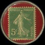 Timbre-monnaie Agglomérés Reneaux - 3, quai de la Loire - Paris - 5 centimes vert sur fond rouge - revers