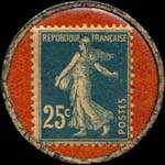 Timbre-monnaie Agglomérés Reneaux - 3, quai de la Loire - Paris - 25 centimes bleu sur fond orange - revers