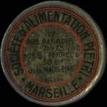 Timbre-monnaie Société d'Alimentation Pietri - Marseille - 25 centimes bleu sur fond rouge - avers