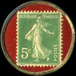 Timbre-monnaie American Optical - Direction Prof. A.Richard - 3 Bd Montmartre - Paris - 5 centimes vert sur fond rouge - revers