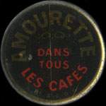 Timbre-monnaie Amourette dans tous les cafés - 15 centimes vert ligné sur fond rouge - avers