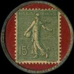 Timbre-monnaie Amourette dans tous les cafés - 15 centimes vert ligné sur fond rouge - revers