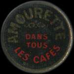 Timbre-monnaie Amourette dans tous les cafés - 25 centimes bleu sur fond rouge - avers