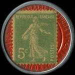 Timbre-monnaie Aubrun - St-Amand - Bourges - Vierzon - 5 centimes vert sur fond rouge - revers