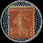 Timbre-monnaie Aubrun - St-Amand - Bourges - Vierzon - 10 centimes rouge sur fond bleu - revers