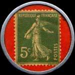Timbre-monnaie Au Confortable - Place d'Armes - Douai - Tout ce qui concerne l'ameublement - 5 centimes vert sur fond rouge - revers