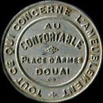 Timbre-monnaie Au Confortable - Place d'Armes - Douai - Tout ce qui concerne l'ameublement - 10 centimes rouge sur fond bleu - avers