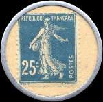 Timbre-monnaie Au Confortable - Place d'Armes - Douai - Tout ce qui concerne l'ameublement - 25 centimes bleu sur fond blanc - revers