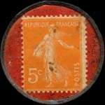 Timbre-monnaie Au N�gre Gourmet - Bagn�res de Bigorre - Tous produits d'alimentation - Ses Huiles - Ses Caf�s - Ses Vins - 5 centimes orange sur fond rouge - revers