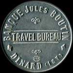 Timbre-monnaie Banque Jules Boutin - Travel Bureau - Dinard - 25 centimes bleu sur fond rouge - avers